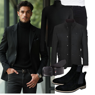 Viskose Outfit mit Schwarz/Dunkelblau Allthemen "Freizeit Outfit"