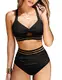 UMIPUBO Bikini Damen Bauchweg, High Waist Push Up Bikini Sets Zurück kreuzen Große Brüste Bademode Sexy Badeanzug Strandbikini(Schwarz-B,M)