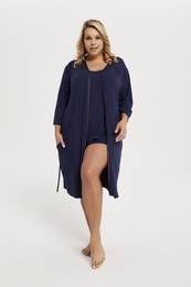 Women's Song Bathrobe with 3/4 Sleeves - Navy Blue
