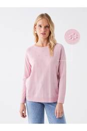 Crew Neck Self-Patterned Long Sleeve Women's Knitwear Sweater