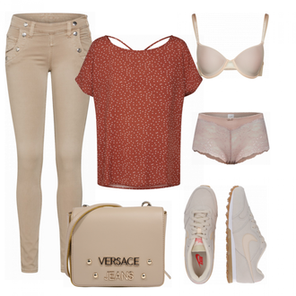 Outfit mit Beige Unterhose Calida "Object bluse"