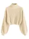 ZAFUL Strick Pullover Damen Rollkragen Cropped Elegant Langarm Laternen ärmel Drop Shoulder Kurzer Pulli Turtleneck Sweater for Herbst Winter (1-Aprikosenweiß,S)
