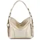 modamoda de - T202 - ital. Damen Henkeltasche Schultertasche aus Leder, Farbe:Lightgold Metallic