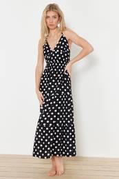 Polka Dot Maxi Woven Ruffled Beach Dress