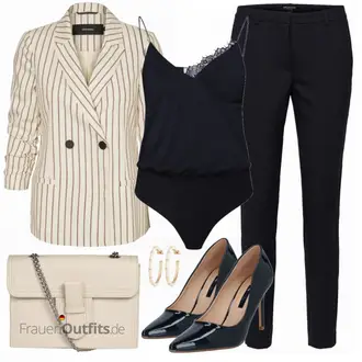 Business Outfits Leger mit Dunkelblau Partytop/Ärmelloses Shirt/Herrenschuhe/Neckholder Jumpsuit/Jeans Jumpsuit/Eleganter Jumpsuit/Langer Jumpsuit/Plissee Jumpsuit/Jumpsuit Mit Weitem Bein/Sommer Jumpsuit/Jumpsuit & Overall Leger by Lena Gercke "Stylischer Büro Look"Look: Uni, Leger, Maritim, Jazz, Wilder Westen, Französische, Cowgirl, Edel, Extravagante, 70er