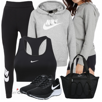 Sport Outfits mit Schwarz Bh Nike, Blau Tasche Nike, Schwarz Sportschuh Nike "Sport Outfit"