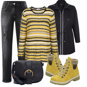 Outfit mit Gelb Stiefel Rieker "Plus Size Mode"