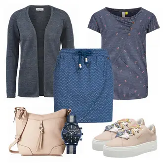 Outfit mit Blau/Dunkelblau/Hellblau Italienischer Rock/Jeansrock/Cargo Rock/80er Rock/Moderne Rock/Unisex Rock/Standesamt Rock/Rock Zum Binden/Bedruckter Rock/90er Rock Ragwear "Ragwear rocke"