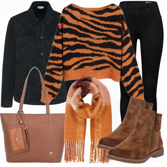 Outfit mit Schwarz Lederjacke/Cord Legging/High Waist Legging/Strick Legging/Gefütterte Leggings/Lederjacke/Thermohose/Treggings/Warme Leggings/Biker Jeans/Thermojeans VERO MODA "TIGER"