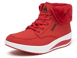 Mishansha Damen Wasserdicht Schneestiefel Gefütterte Winterstiefel mit Plateau Damen Winter Keilabsatzschuhe Rot 38