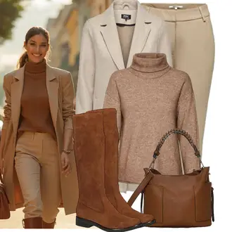 Outfit mit Braun/Beige/Grau Basic Pullover/Kaschmir Pullover/Feinstrickpullover/Kaschmir Pullover/Einfacher Pullover/Wollpullover/Rollkragenpullover/Pullover mit Stehkragen VERO MODA "Praktischer Look"