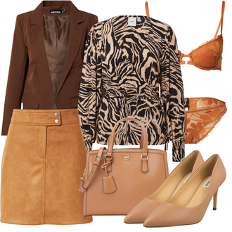 Outfit mit Dunkelbraun/Braun Mantel/Blazerjacke/Blazer mit Feder/Blusenblazer/Boyfriend Blazer/Lederjacke/Eleganter Blazer/Longblazer/Oversize Blazer/Lederjacke für Männer Pieces "Perfektes Büro Outfit"