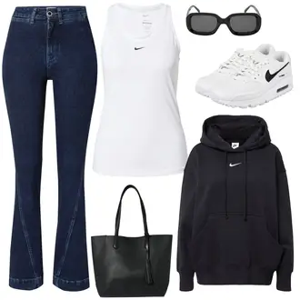 Outfit mit Blau/Fliederfarben/Dunkelblau Hose Große Größe/T-Shirt/Schlaghose Jeans/High Waist Jeans/Jeans mit Schlitz river island "Trendiges Freizeitoutfit"