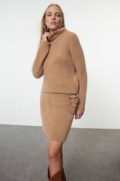 Camel Fluffy Soft Textured Knitwear Bottom-Top Set