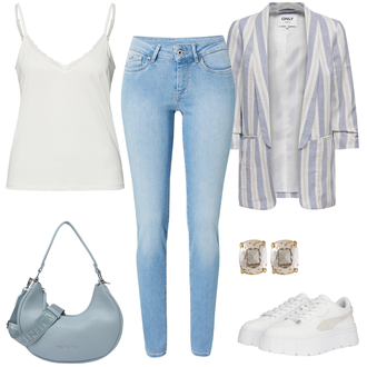 Outfit mit Hellblau Lederjacke/Ankle Boot/High Waist Jeans/Jeans mit Schlitz/Low Rise Jean/Push up Jeans/Slim Fit Jeans/Schlupfjeans/Cuir Chaussures/男士皮夹克 Pepe Jeans "Stylishes Freizeitoutfit"