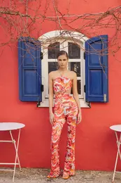 Multicolored Knitted Overalls with Window/Cut Out Detail Printed