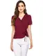 Parabler Damen Wrap Front Bluse Chiffon Elegant V-Ausschnitt halbe Ärmel Casual Schößchen Blusen Oberteil Slim fit Shirt Vintage Tunika