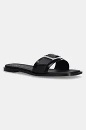 Usnjeni natikai FLAT SLIDE W/BUCKLE - LTH enski, rna barva, HW0HW02490