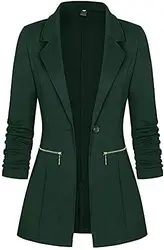 Minetom Damen Elegant Langarm Blazer Sakko Knopf Slim Fit Revers Geschäft Büro Jacke Reißverschluss Mantel Anzüge Bolero Grün M