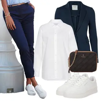 Outfit mit DunkelBlau/HellBlau/Blau Lederjacke/Blazerjacke/Blusenblazer/Boyfriend Blazer/Lässiger Blazer/Baumwoll ­Blazer/Eleganter Blazer/Strick­blazer/Kurzblazer/Sweatblazer/Lederjacke für Männer/Lederjacke VERO MODA "Büro Outfit"