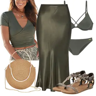 Ibiza Outfit mit Dunkelgrün/Grün/Türkis Wickel Bikini/Cut Out Bikini/Brazilian Bikini/Bikini Set Bruno Banani "Modischer Sommer Look"Look: Bar, Hawaii, Strandtag, Ibiza