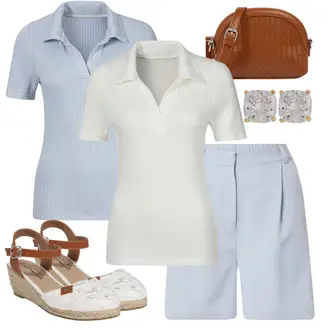 Outfit mit Grau Poloshirt Lascana, Grau Poloshirt Lascana "Perfekt für die Freizeit"