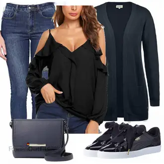 Eine Schulter Outfit mit Schwarz/Rosa/Braun SchlupfBluse/Bluse/Verspielte Bluse/LangarmBluse/VolantBluse/Offene Bluse/Crash­Bluse/Einfarbige Bluse/Bluse Oberteil Parabler "DESIRES Jacke"