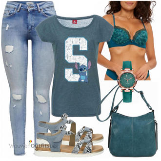 Outfit met Turkoois Top Disney "Zomerse vrijetijdskleding"