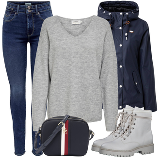 Outfit sa Siva/Srebro/Krem/Bijela Gležnjača na Vezanje/Borbena Čizma/Podstavljena Gležnjača/Podstavljena čizma/Klasična čizmica S.Oliver "Jesenski Outfiti"