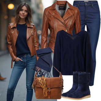 tenues avec Orange/Marron/Beige Cardigan Col Montant/Vintage Veste en Cuir/Veste en Simili Cuir/Bomber en Cuir/Veste en Cuir/Veste Wax Only & Sons "Tenue de printemps cool"