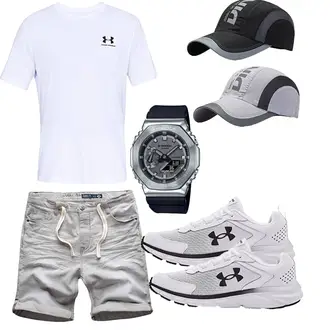 Cropped Outfit mit Grau/Khaki/Hellgrau Hemd Jeans Short/Chino Shorts/Leinen-short/Kurze Hose/Musselin Shorts/Bermuda/Baggy Short Sublevel "Cooles outfit"