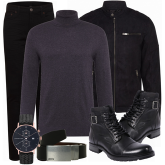 Outfit mit Schwarz Stiefel Jack & Jones "Alltags Outfit"