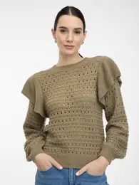 Khaki women's sweater with ruffles - Women's