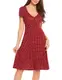 ACEVOG Damen Vintage Gepunktetes Kleid Sommer Knielang mit Kurzarm V Ausschnitt elegant Jersey Kleid Freizeitkleid (L, Weinrot)