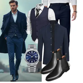 Casual Hochzeit Outfit mit Dunkelblau/Grau COOFANDY "Business Outfit"Look: Casual, Classic, Elegant, Moderne, Schlichte, Schön, Western, Stil, Büro, Business, Smart Casual, Hochzeit, Bar, Wasen, Date, Firmenfeier, Pop Konzert, Besondere Anlässe, Schule