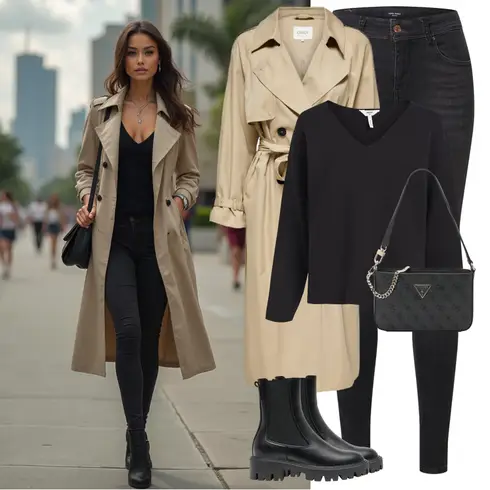 Comment poter Noir/Gris foncé Jeans Jean Taille Haute/Veste en Cuir pour Homme/Chaussures en Cuir/Veste d'Hiver/Jeans Thermiques/Jean Motard/Jean Push-up VERO MODA avec Beige/Kaki Manteau D'été/Women's Trenchcoats/Trench Manteau Only