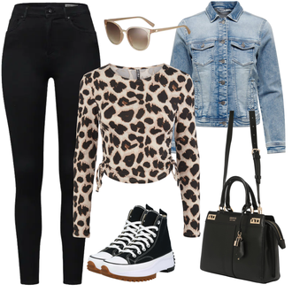 Jeans Outfit mit Schwarz Lederjacke/Cord Legging/High Waist Legging/Strick Legging/Gefütterte Leggings/Lederjacke/Thermohose/Treggings/Warme Leggings/Biker Jeans/ThermoJeans VERO MODA "Extravaganter Freizeitlook"