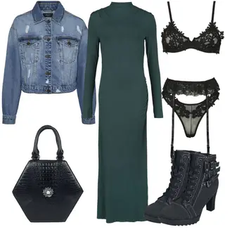 Lack Outfit mit Schwarz/Dunkelgrau/Dunkelblau/Blau Sneaker Mit Seitlichem Reißverschluss/Gefütterte Stiefelette/High Heels Stiefel/Vintage Stiefelette/SommerStiefelette/High Heels Stiefelette/SchnürStiefelette/Stiefel Mit Reißverschluss BLack Premium by EMP "Alltagsoutfit"