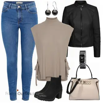Outfit mit Schwarz Lederjacke VERO MODA "Stylisher Alltagslook"