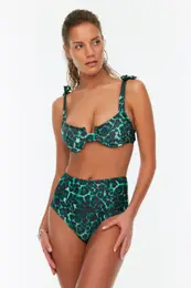 ivalski tisk Bikini dna z visokim pasom z obiajnimi nogami