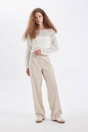 Standard Length Trousers Wide Leg Wide Leg Basic Plain High Waist
