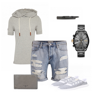 Outfit mit Weiß Sneaker Adidas "Grey"