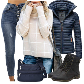 Winter Outfits Leichte 3/4-lang mit Dunkelblau/Hellblau/Blau Mannstasche/Tragetasche/Schulranzen/Reisetasche/Schultertasche/Diabetiker-Tasche VOLGANIK ROCK "Winterlicher Look"