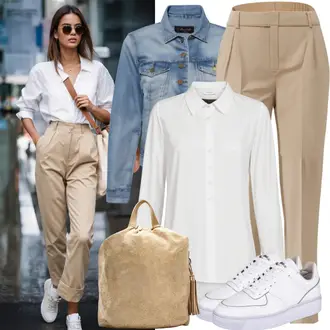 Outfit mit Hellblau/Creme/Blau Vintage Jacke/Kurze Jeansjacke/Jeansjacke Zadig & Voltaire "Sommer Lässiger Look"