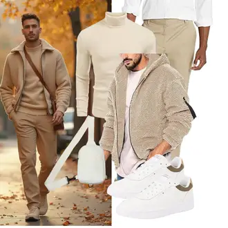 Streetwear Outfit mit Khaki/Beige/Braun Trachtenjacke/Winterpullover/2-in-1 Pullover/Kapuzenpullover/Plüsch Pullover/Wickel Pullover/Ausgefallener Hoodie/Pullover mit Stehkragen/Oversized Zip Hoodie/Sweatjacke/Strick Hoodie "Freizeit Outfit"Look: Casual, Elegant, Sportlich, Streetwear, Goa, Teddy, Indoor, Trachten, Outdoor, Rap, Coole, Hip Hop, Schön, Unisex, Oversize, Zuhause