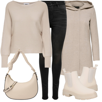 Outfit mit Hellgrau/Dunkelbraun/Dunkelgrau/Khaki/Grau/Braun Lederjacke/Biker Jeans/High Waist Jeans/Jeans mit Schlitz/Push up Jeans/Slim Fit Jeans/Leder Schuhe/Thermojeans/Winterjacke Only "Frühlings Outfits"