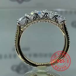 1pc, Elegant & , 925 Sterling Silvery Inlaid 5 Zirconia Ring, Fashion Accessory For Party & Wedding, Idea Gift For Ladies, Weight 3.2g