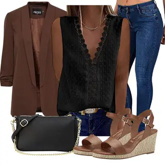 Outfit mit Braun/Dunkelbraun Eleganter Blazer/Lederjacke/Lässiger Blazer/Blusenblazer/Lederjacke für Männer/Cord­ Blazer/Boyfriend Blazer/Longblazer/Oversize Blazer Pieces "Schöner Sommer Look"