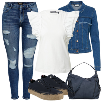Outfit mit Weiß Jeansjacke Noisy may "Schöner Sommer Look"