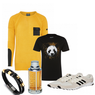 Outfit mit Weiß Sneaker Adidas Originals "Panda"